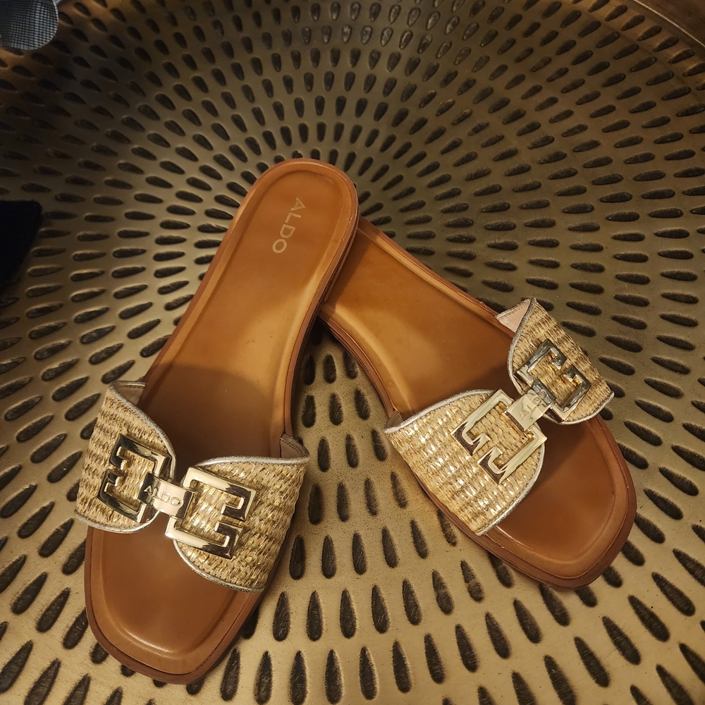 ALDO Women's Gold and Tan Slides